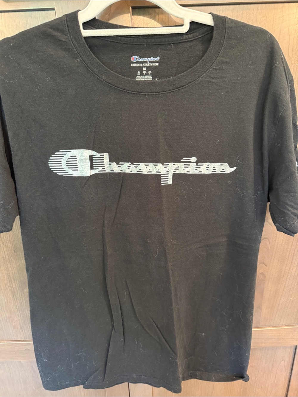 Champion Black Short-Sleeve Tee with Silver Script Logo